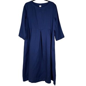 NWT Lintico Linen Midi Dress Navy Blue Lagenlook Minimalist Size Medium